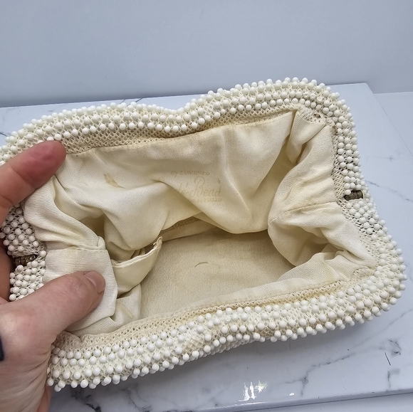 vintage 60s creamy white monochrome bead maximalist small clutch purse - Picture 5 of 11